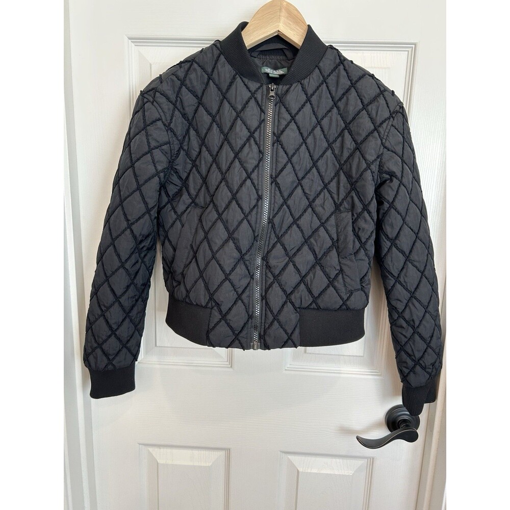 Cropped Diamond Quilted Black Moto Metal Bomber Jacket by Wild Fable Ladies XS